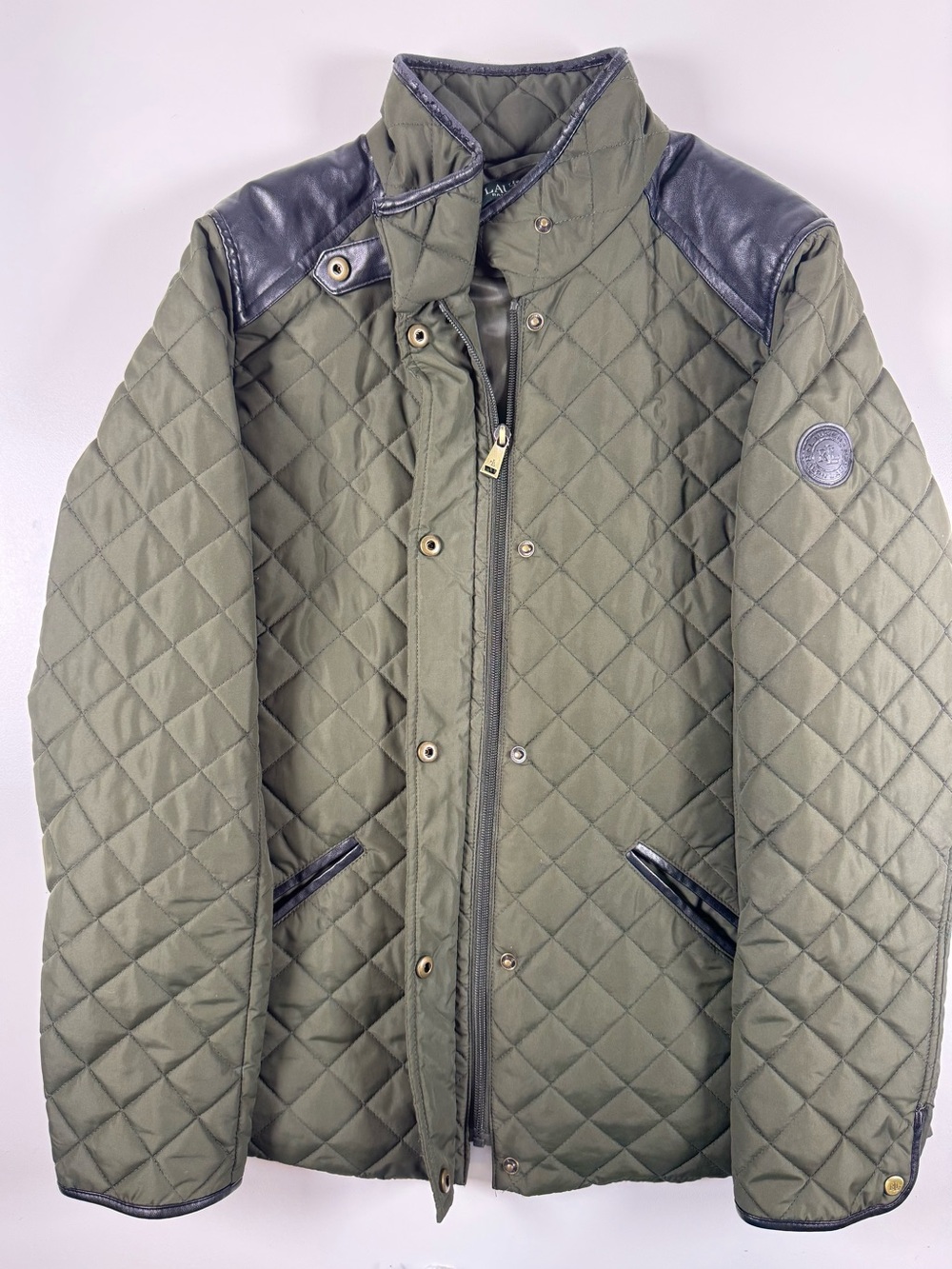 Ralph Lauren Quilted Olive Green Puffer with Black Trim - Picture 6 of 11
